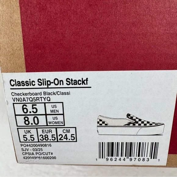 Vans Classic Slip-On Stackform Checkerboard Black Classic White Sneakers Women 8 - Picture 12 of 12